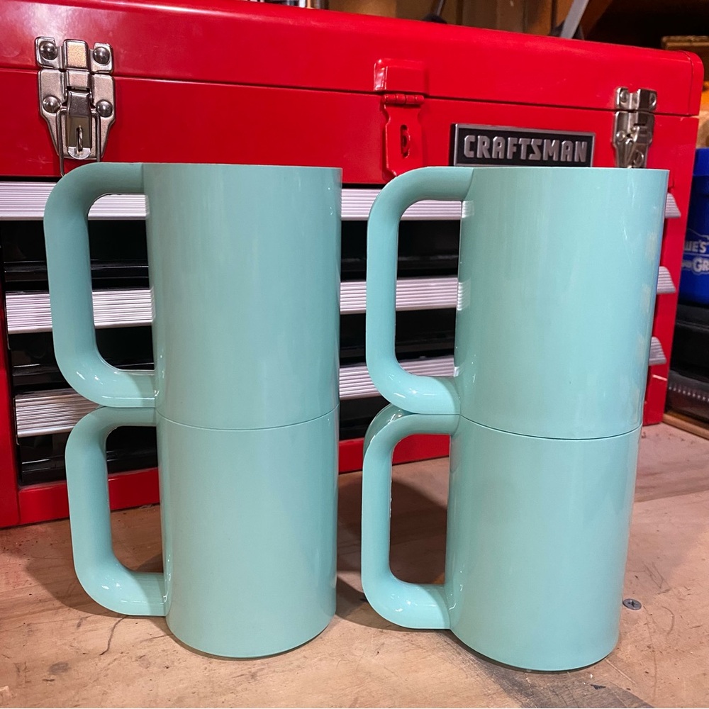 Set of 4 Vintage Heller Max Mugs By Massimo Vignelli in Robin Blue